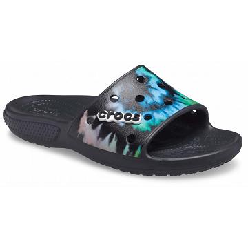 Crocs Classic Tie-Dye Graphic Men's Slides Black | Australia 1273NWYB